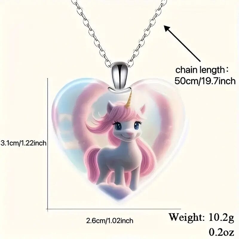 Unicorn Heart-Shaped Crystal Pendant Necklace Necklaces - DailySale