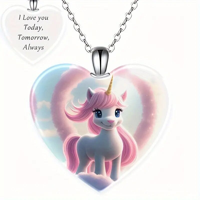 Unicorn Heart-Shaped Crystal Pendant Necklace Necklaces - DailySale