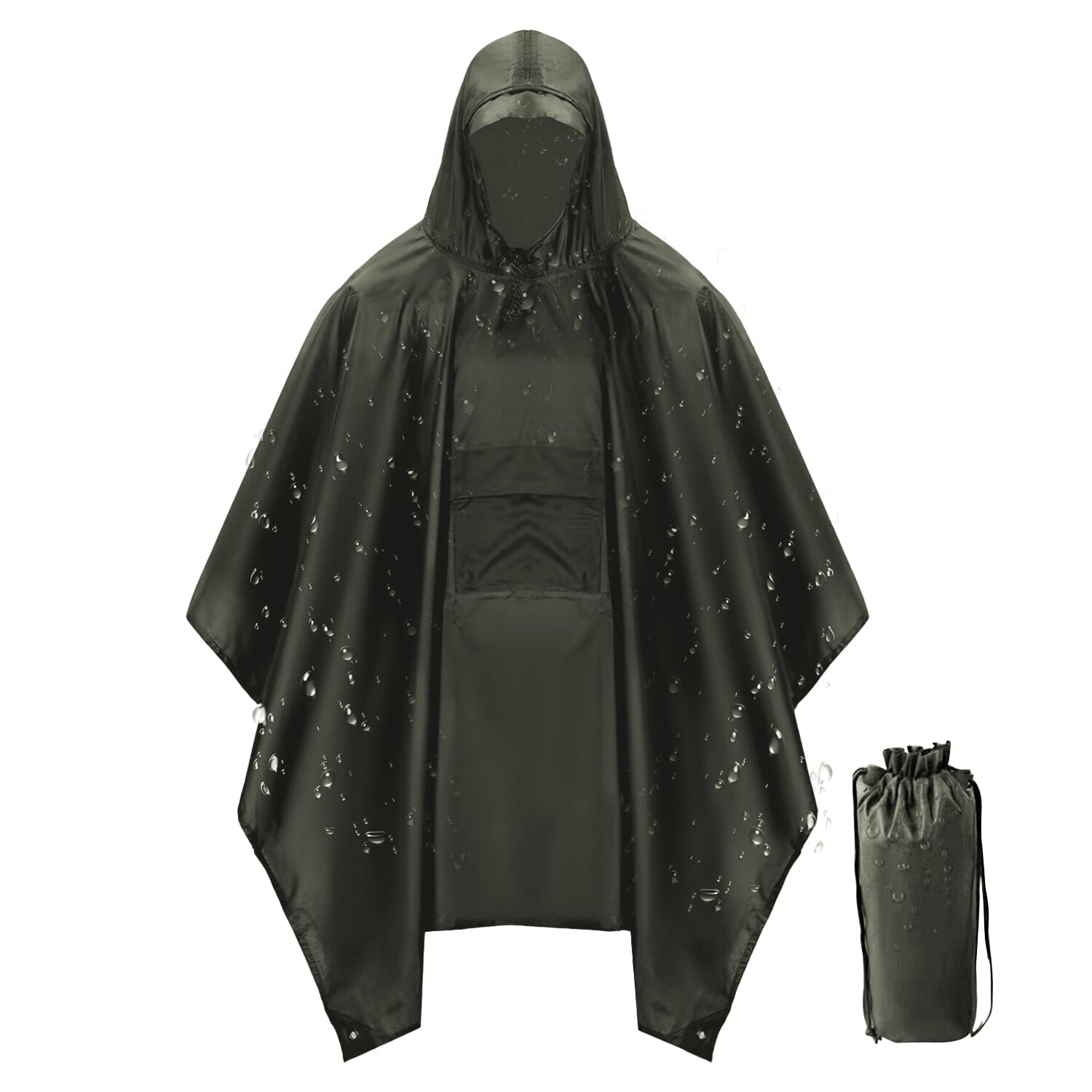 Unisex Hooded Rain Poncho with Pocket Sports & Outdoors Army Green - DailySale