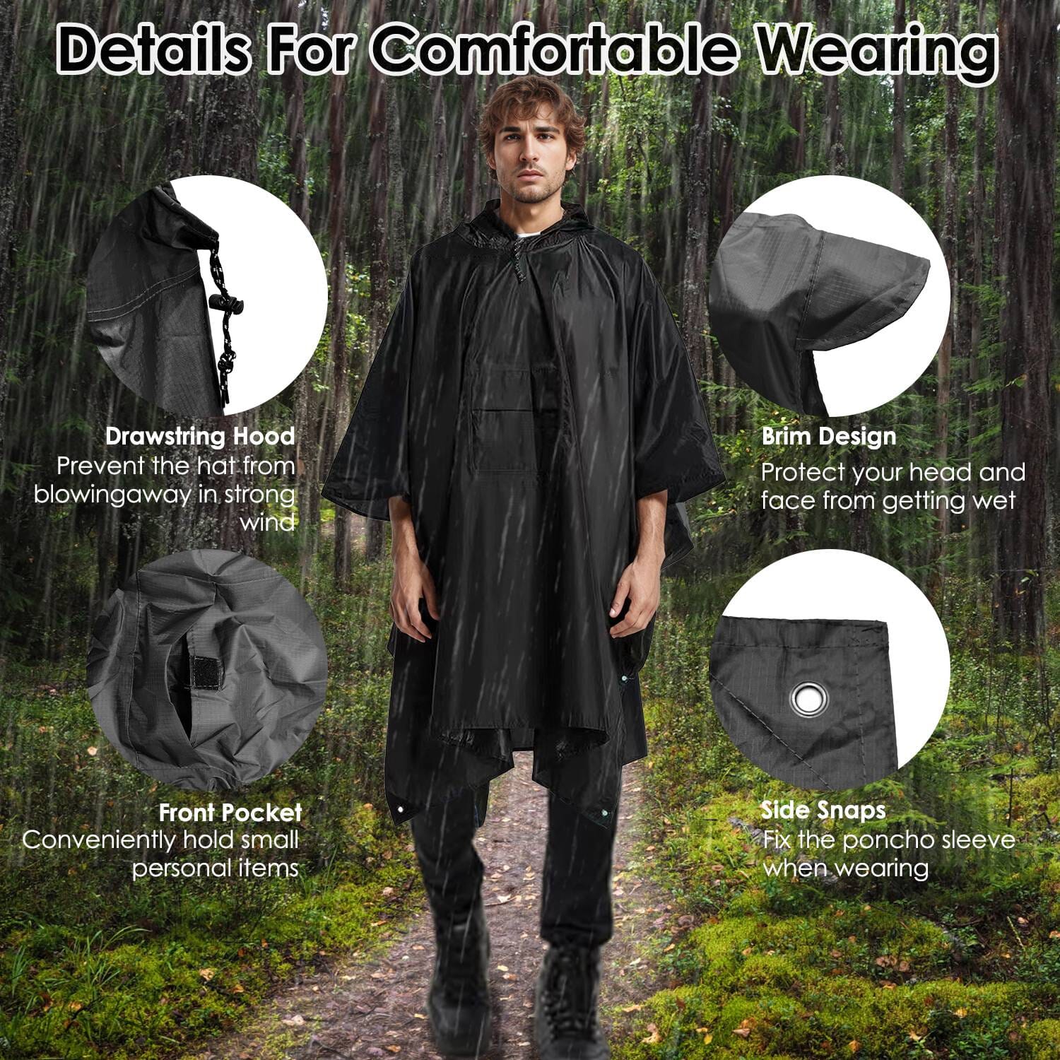 Unisex Hooded Rain Poncho with Pocket Sports & Outdoors - DailySale