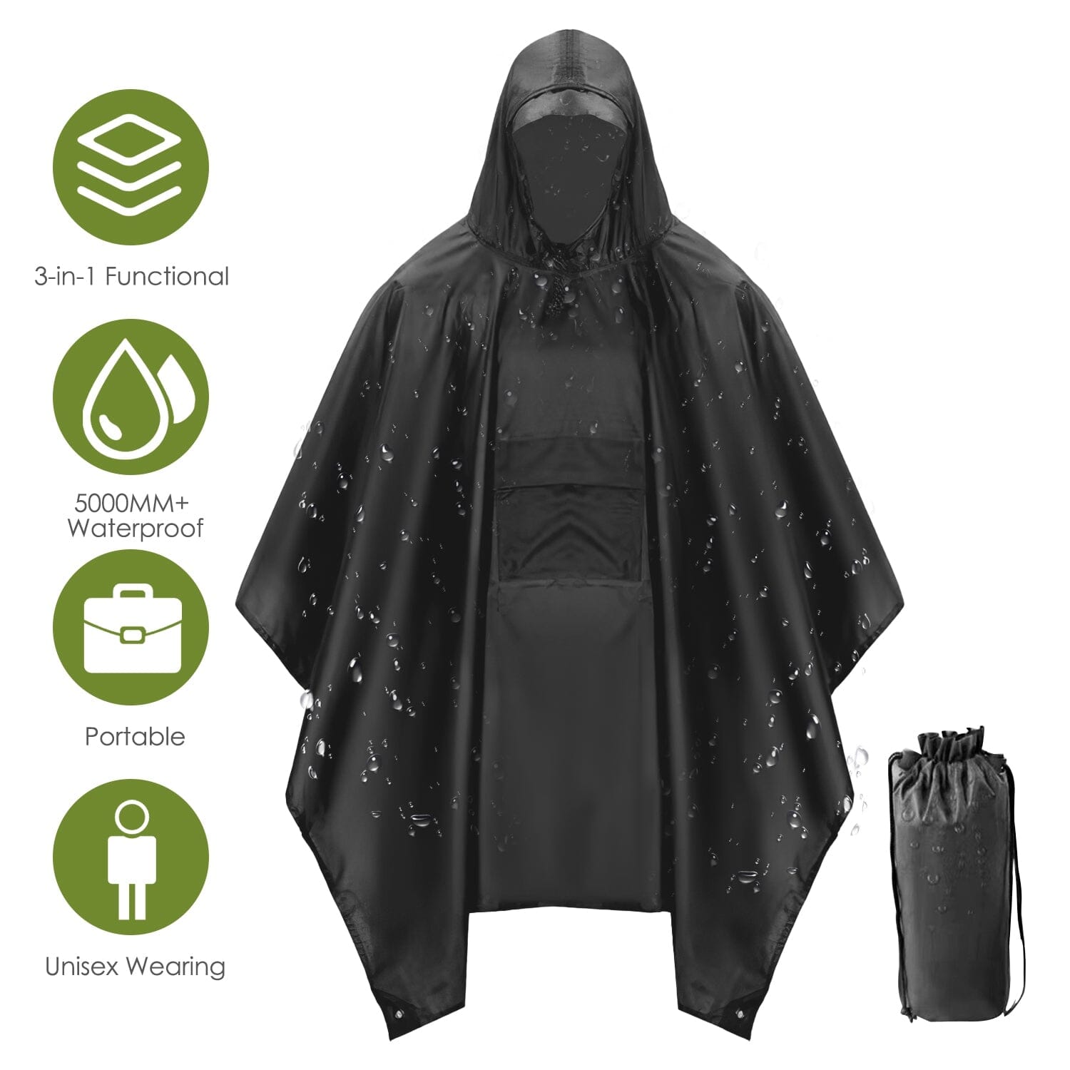 Unisex Hooded Rain Poncho with Pocket Sports & Outdoors - DailySale