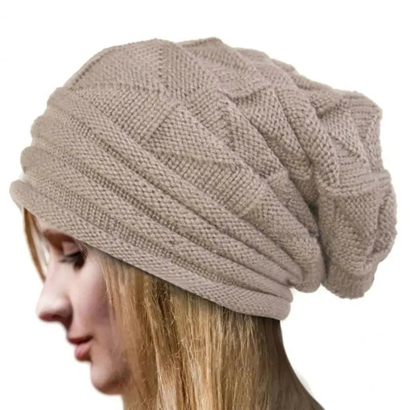 Unisex Oversized Knitted Baggy Beanie Sports & Outdoors Beige - DailySale