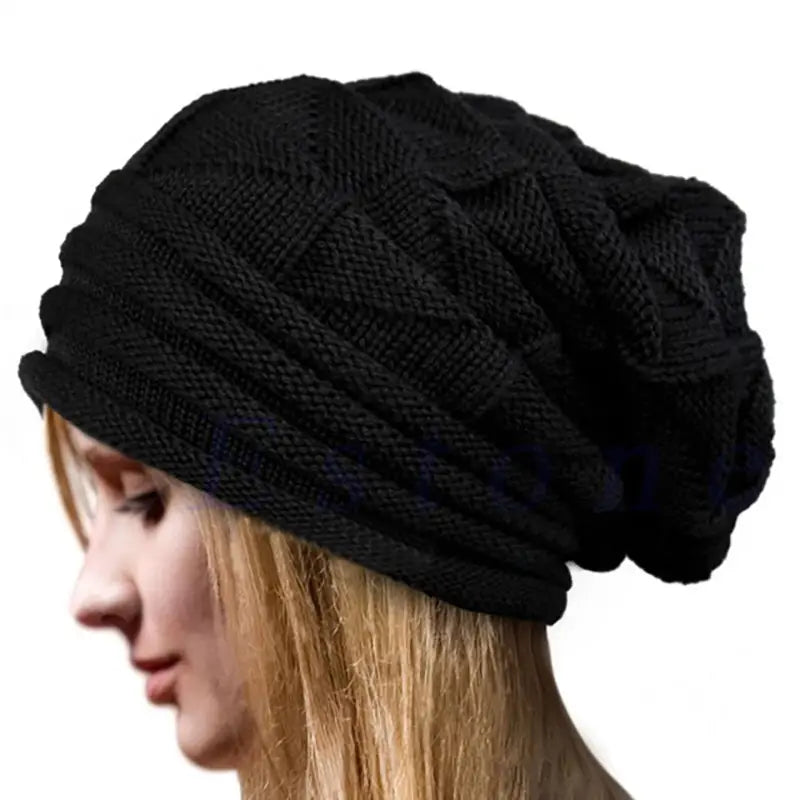 Unisex Oversized Knitted Baggy Beanie Sports & Outdoors Black - DailySale