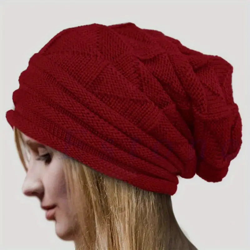 Unisex Oversized Knitted Baggy Beanie Sports & Outdoors Burgundy - DailySale