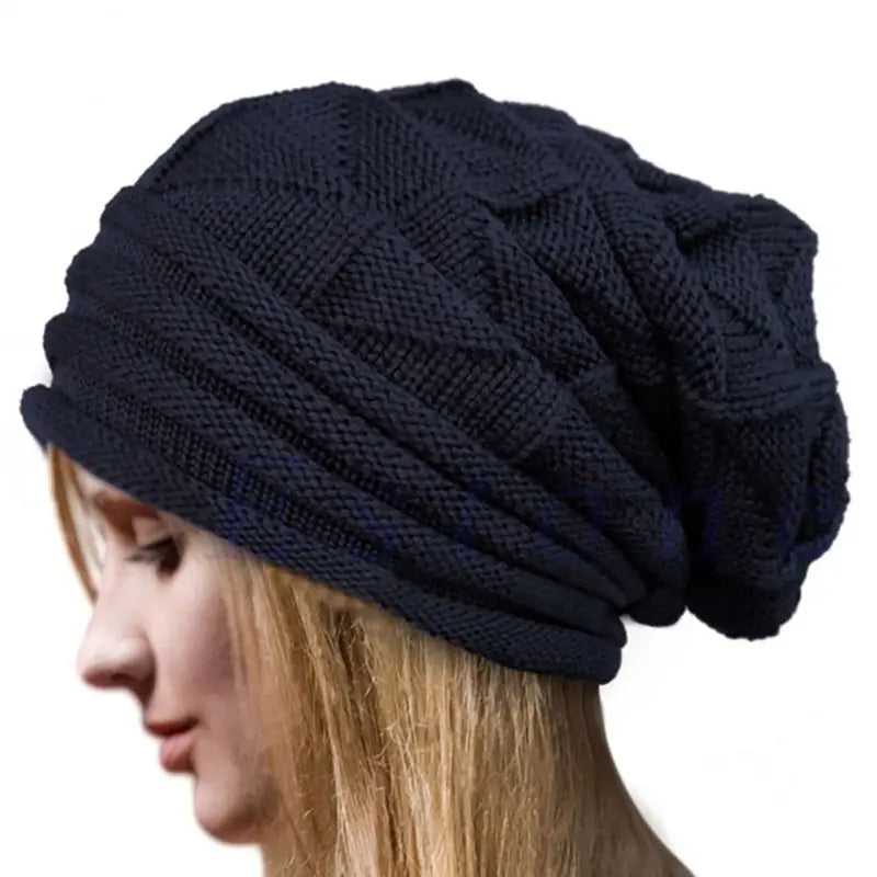 Unisex Oversized Knitted Baggy Beanie Sports & Outdoors Dark Blue - DailySale