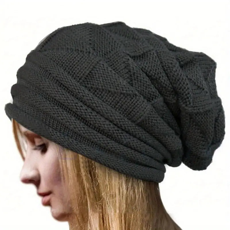 Unisex Oversized Knitted Baggy Beanie Sports & Outdoors Gray - DailySale