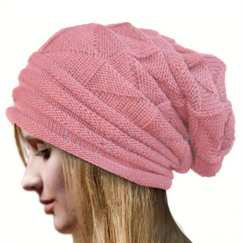 Unisex Oversized Knitted Baggy Beanie Sports & Outdoors Pink - DailySale