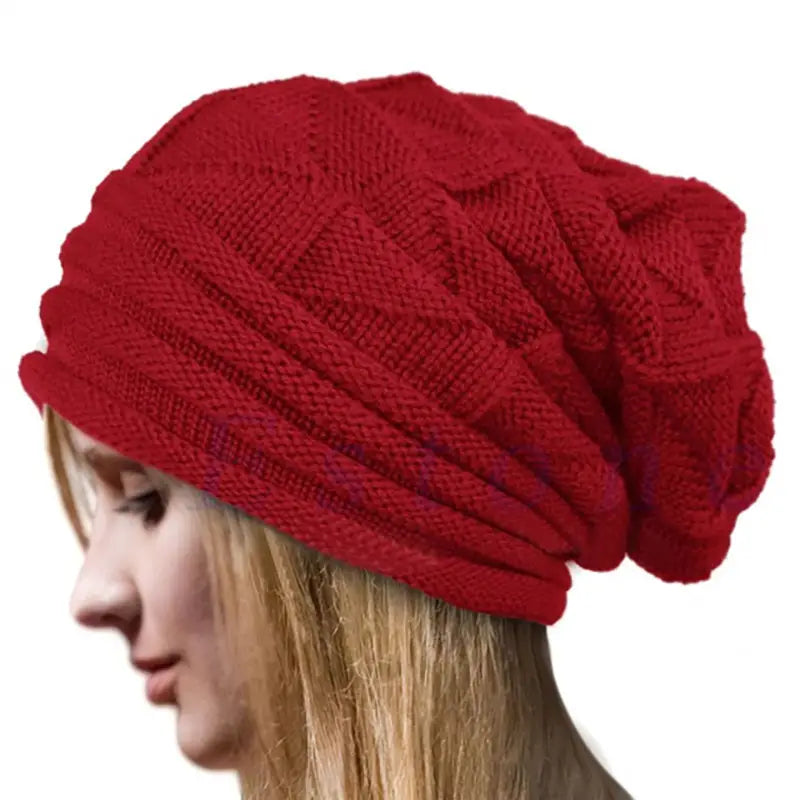 Unisex Oversized Knitted Baggy Beanie Sports & Outdoors Red - DailySale