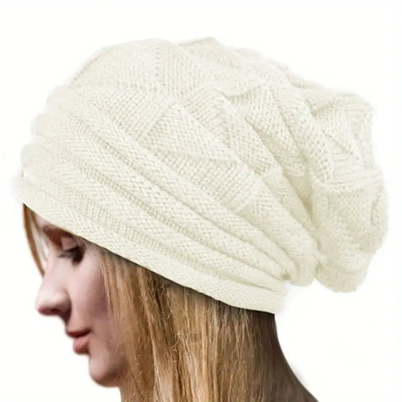 Unisex Oversized Knitted Baggy Beanie Sports & Outdoors White - DailySale