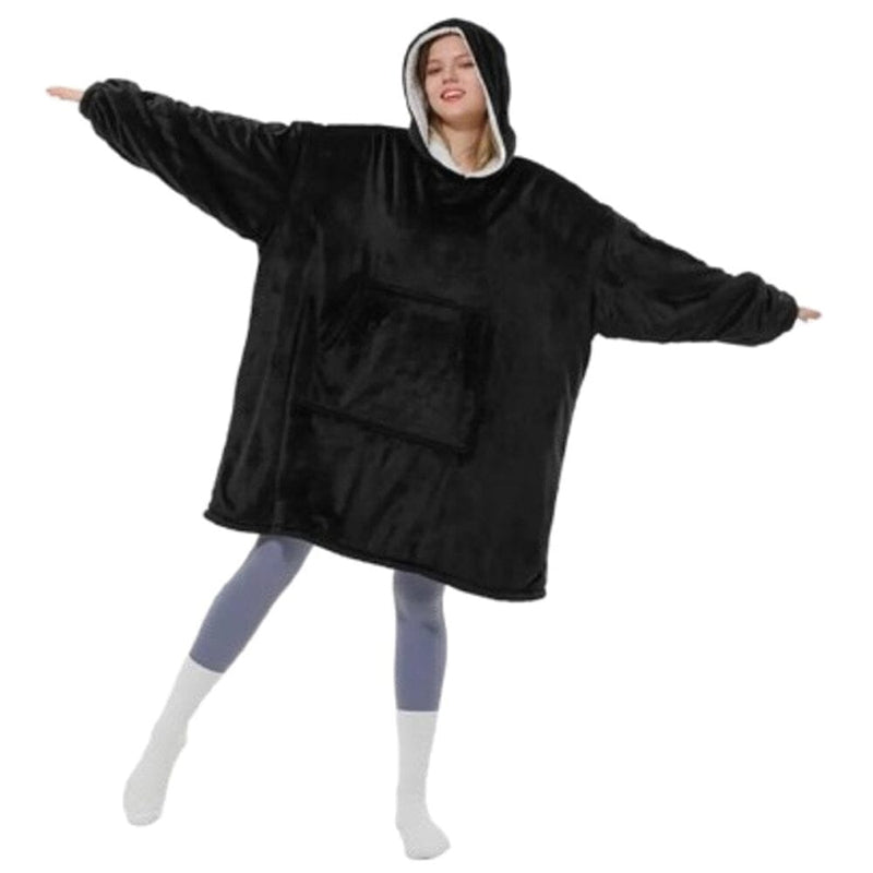 Unisex Sherpa Lined Wearable Hooded Blanket Women's Loungewear Black - DailySale