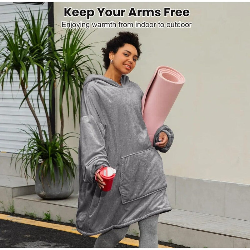 Unisex Sherpa Lined Wearable Hooded Blanket Women's Loungewear - DailySale
