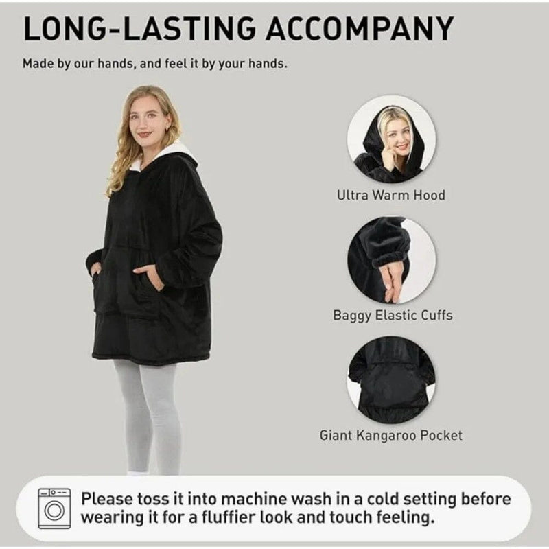 Unisex Sherpa Lined Wearable Hooded Blanket Women's Loungewear - DailySale
