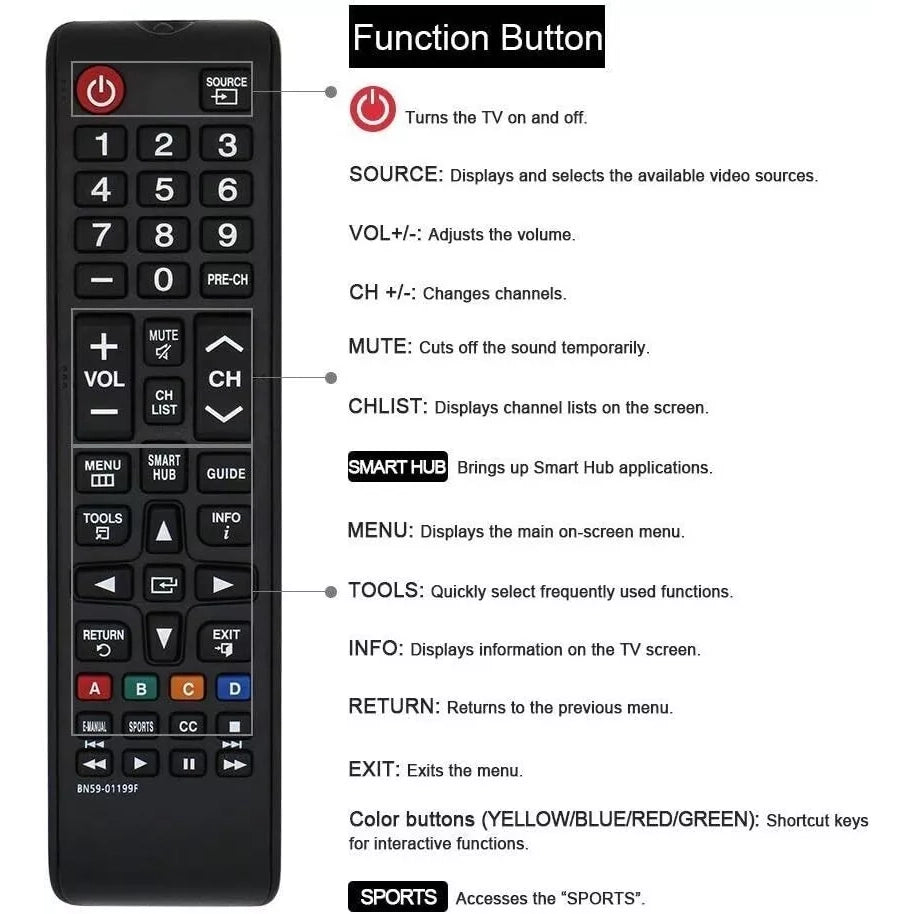 Universal Remote Control for All Samsung LCD LED HDTV Smart TVs BN59-01199F TV & Video - DailySale