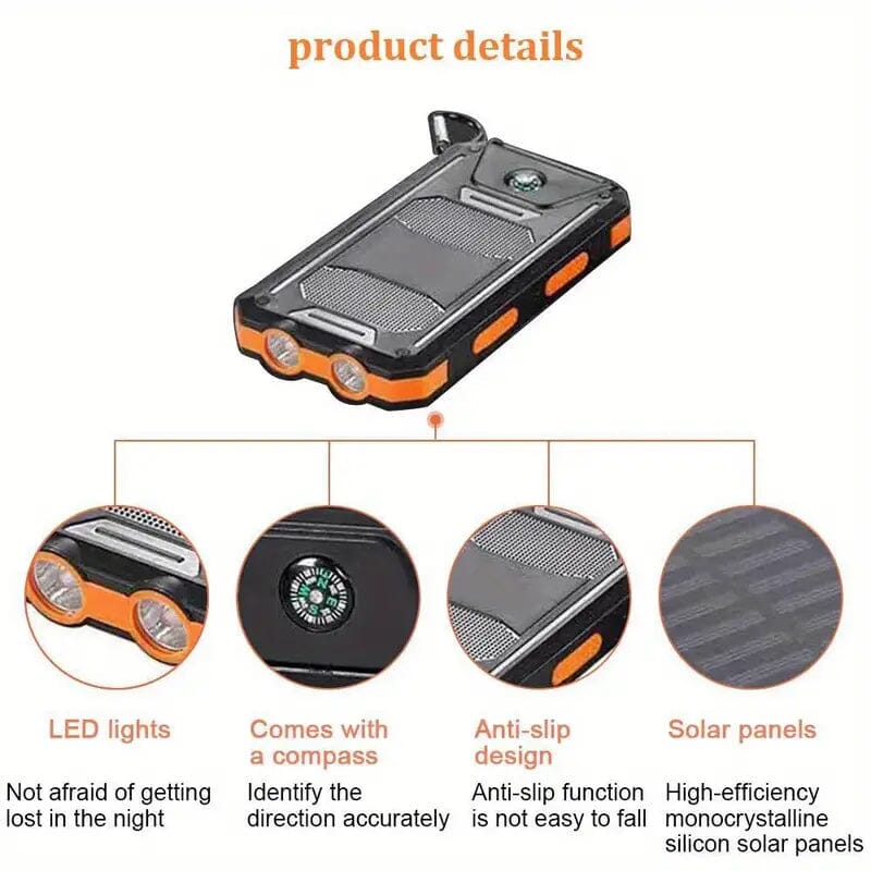 USB Portable Charger 10000mAh Solar Power Bank for Cell Phone and Laptops Mobile Accessories - DailySale