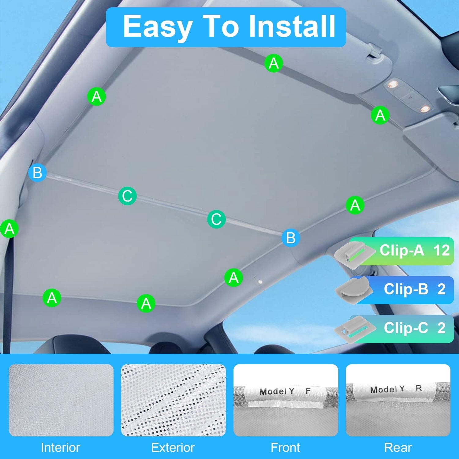 UV Protection Sunshade Roof Fit for Tesla Model Y 2020-2024 Automotive - DailySale