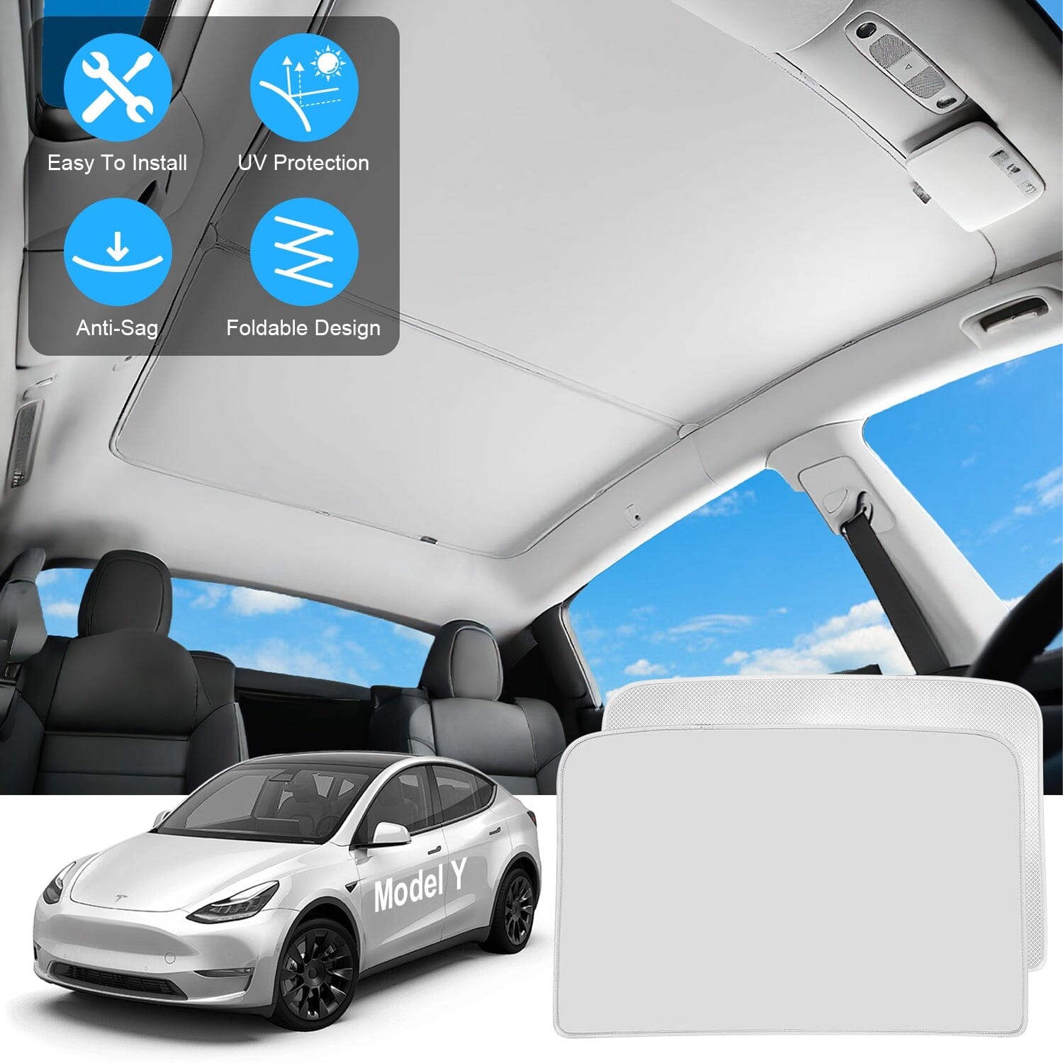 UV Protection Sunshade Roof Fit for Tesla Model Y 2020-2024 Automotive - DailySale