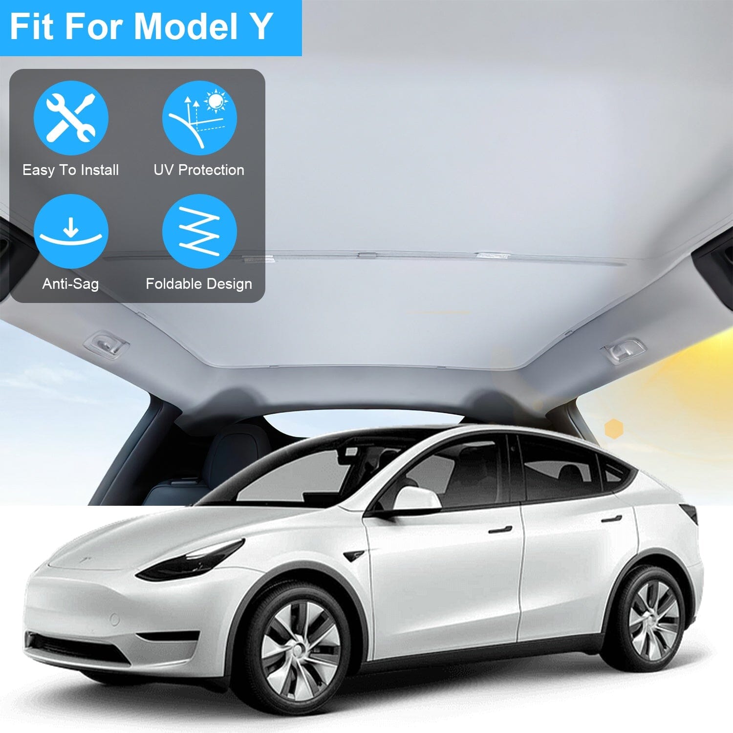 UV Protection Sunshade Roof Fit for Tesla Model Y 2020-2024 Automotive - DailySale