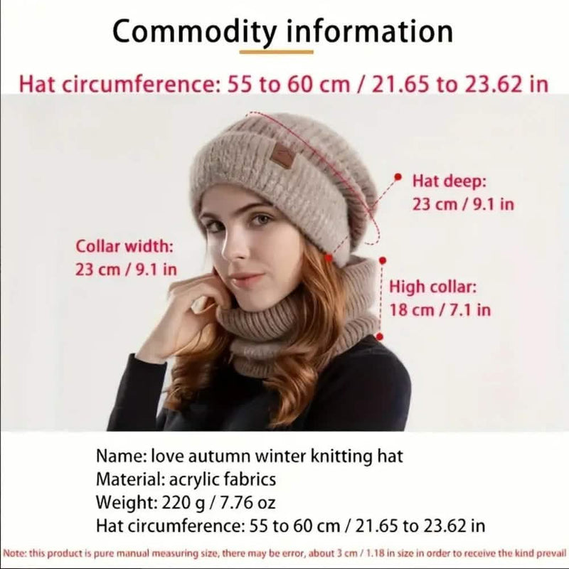Measurements: hat circumference 55 to 60 centimeters, hat depth 23 centimeters, collar 23 by 18 centimeters