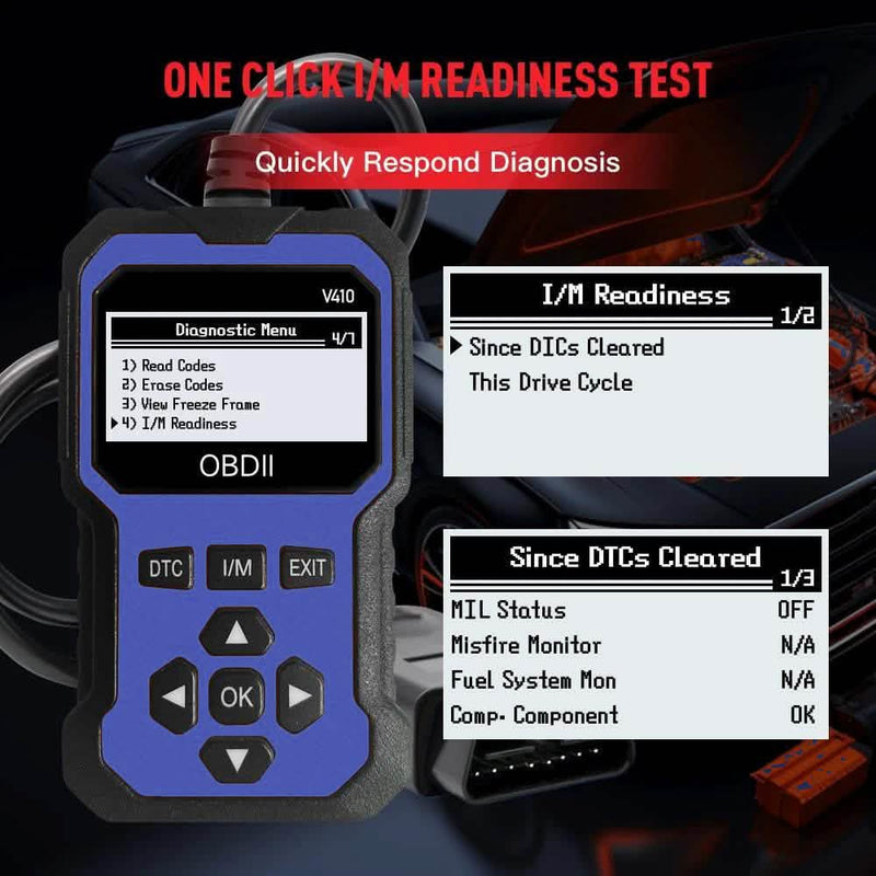 I/M readiness test screen showing MIL status and misfire monitor