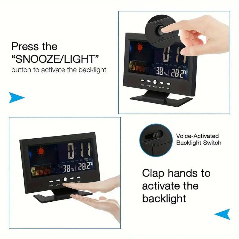 Vibrant Digital Weather Alarm Clock with Voice Control Household Appliances - DailySale