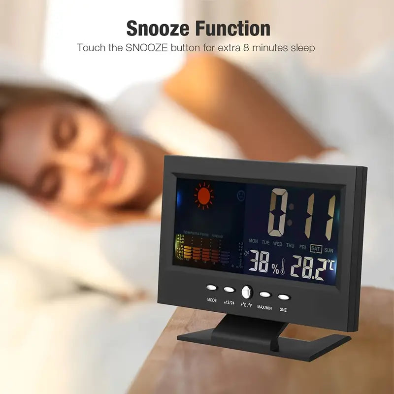 Vibrant Digital Weather Alarm Clock with Voice Control Household Appliances - DailySale