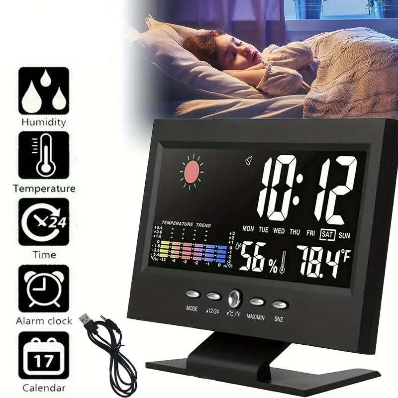 Vibrant Digital Weather Alarm Clock with Voice Control Household Appliances - DailySale