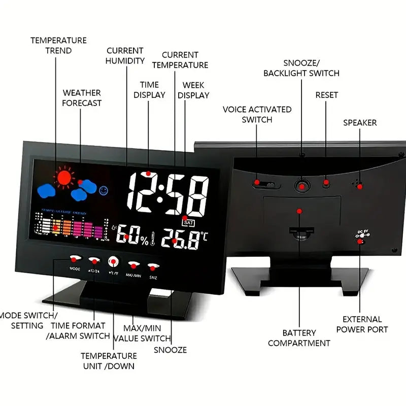 Vibrant Digital Weather Alarm Clock with Voice Control Household Appliances - DailySale