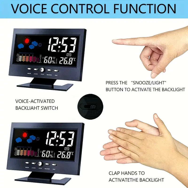 Vibrant Digital Weather Alarm Clock with Voice Control Household Appliances - DailySale