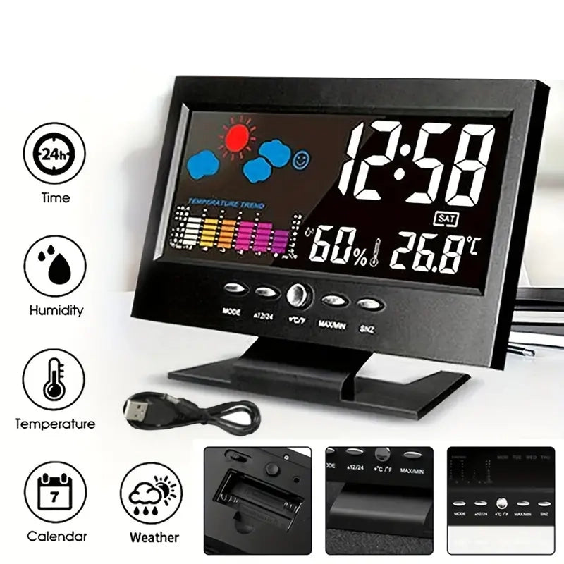 Vibrant Digital Weather Alarm Clock with Voice Control Household Appliances - DailySale