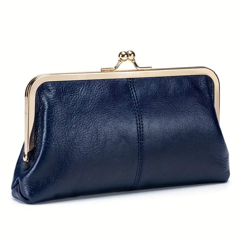 Vintage Chic Leather Clutch Lady Purse Bags & Travel Dark Blue - DailySale