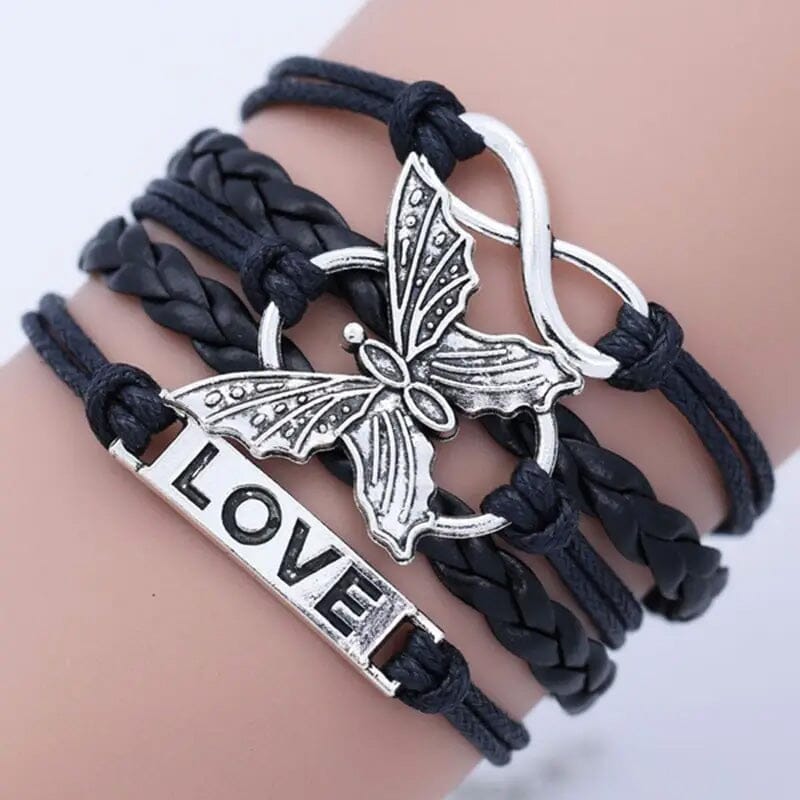 Vintage Handmade Multilayer Leather Bracelet with Letter Love and Butterfly Bracelets - DailySale