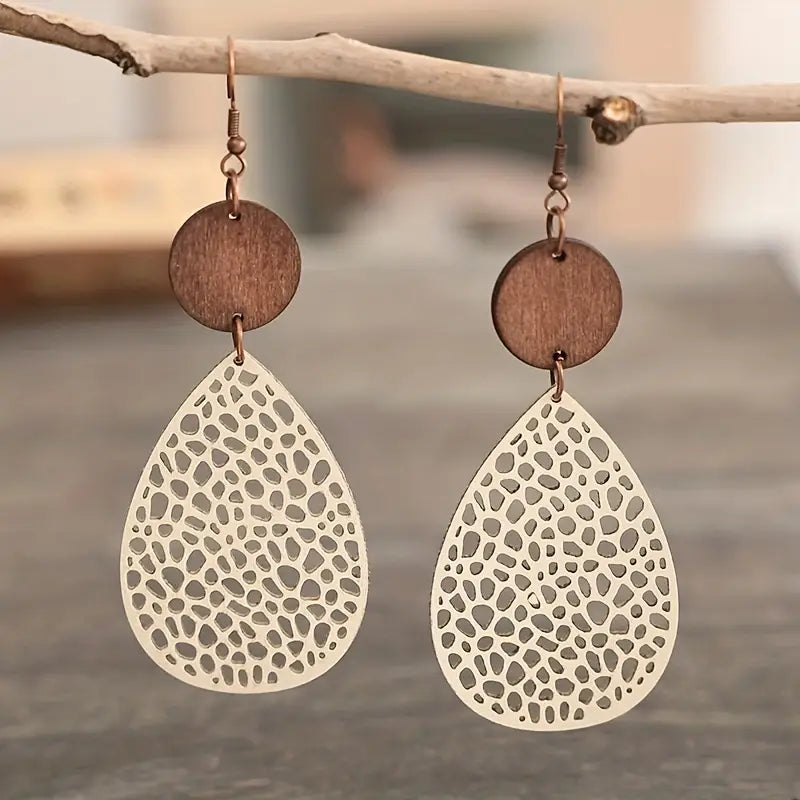 Vintage Hollow Leaf Shape PU Leather Earrings Earrings - DailySale