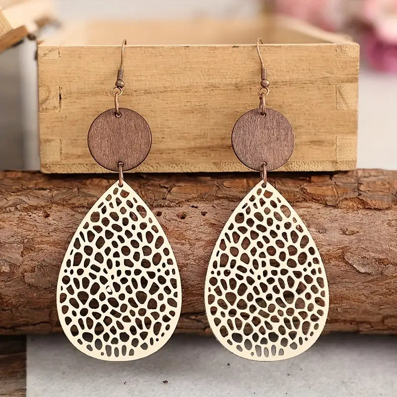 Vintage Hollow Leaf Shape PU Leather Earrings Earrings - DailySale