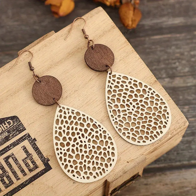 Vintage Hollow Leaf Shape PU Leather Earrings Earrings - DailySale