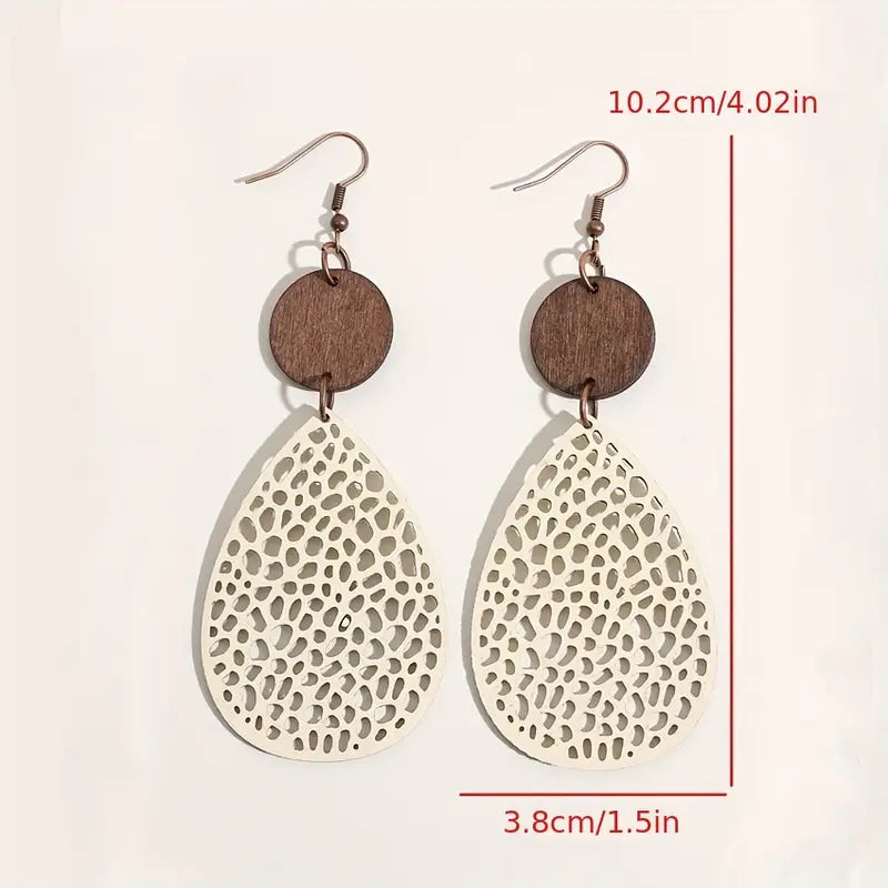 Vintage Hollow Leaf Shape PU Leather Earrings Earrings - DailySale