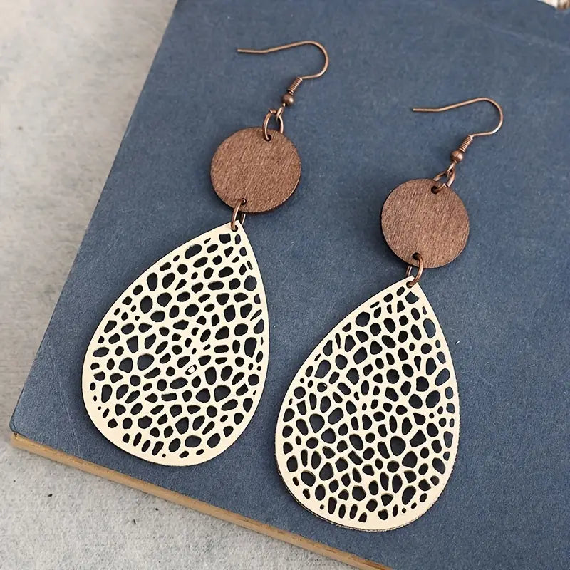 Vintage Hollow Leaf Shape PU Leather Earrings Earrings - DailySale