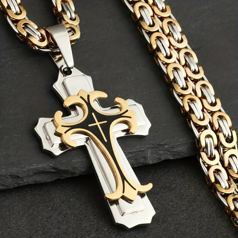 Vintage-Inspired Men's Flat Handmade Cross Pendant Necklace Necklaces Silver/Gold - DailySale