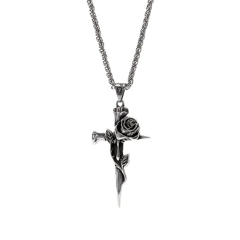 Personality vintage titanium steel skull cross tide deals man necklace