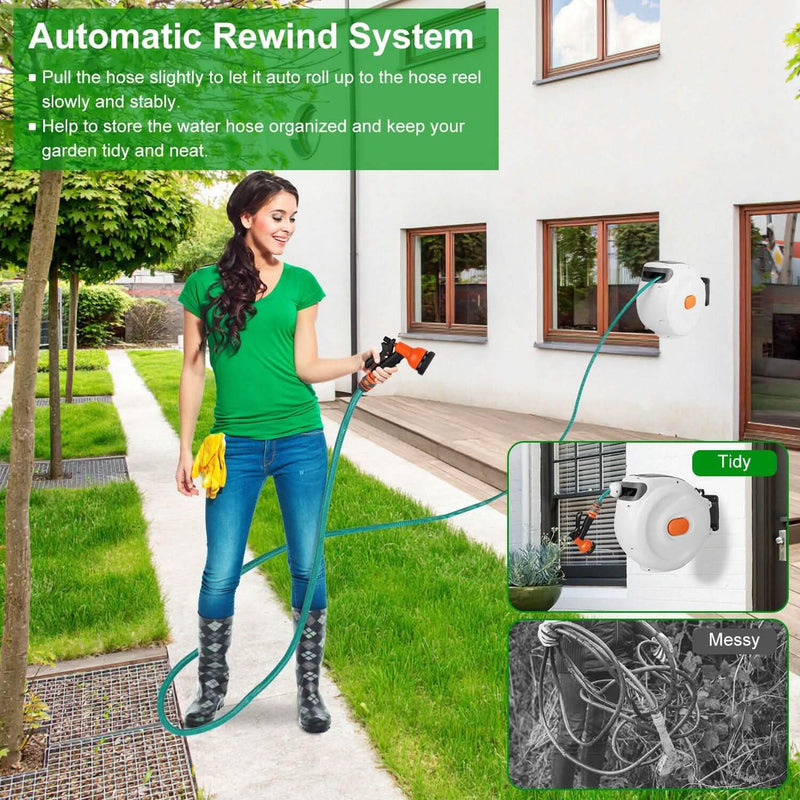Wall Mounted Automatic Retractable Garden Hose Reel Garden & Patio - DailySale