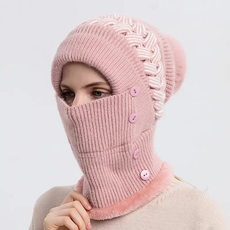 Warm Knitted Beanie Hat and Neck Warmer Set Women's Shoes & Accessories Pink - DailySale