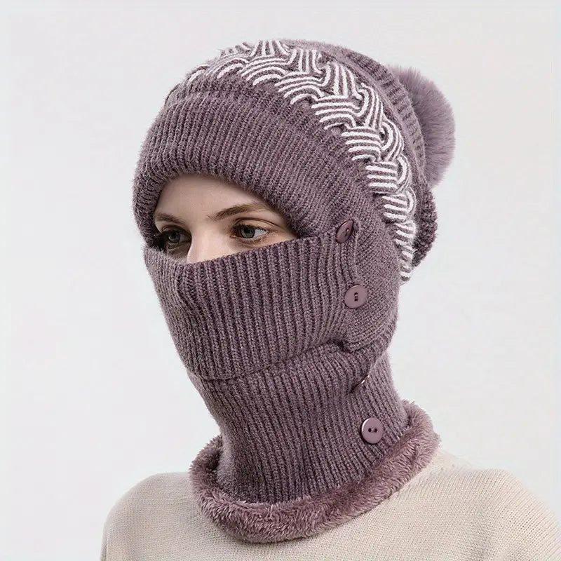 Warm Knitted Beanie Hat and Neck Warmer Set Women's Shoes & Accessories Skin Purple - DailySale