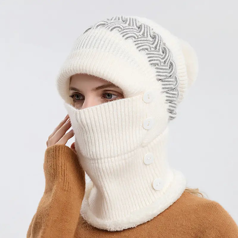 Warm Knitted Beanie Hat and Neck Warmer Set Women's Shoes & Accessories White - DailySale