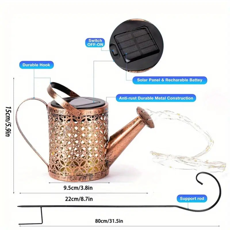 Watering Can Solar Garden Lights - Copper, Solar Powered String & Fairy Lights - DailySale