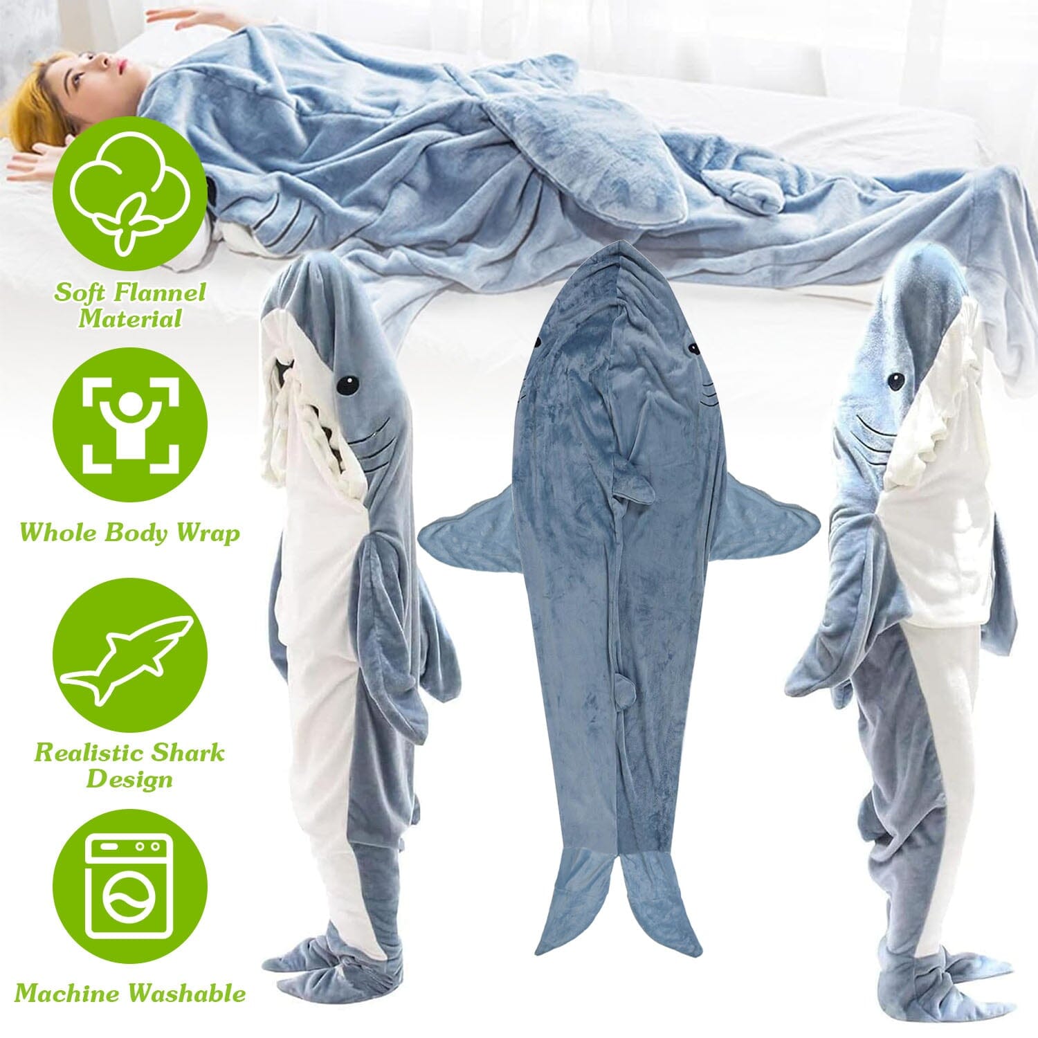 Wearable Shark Sleeping Bag Onezie with Zipper Bedding - DailySale