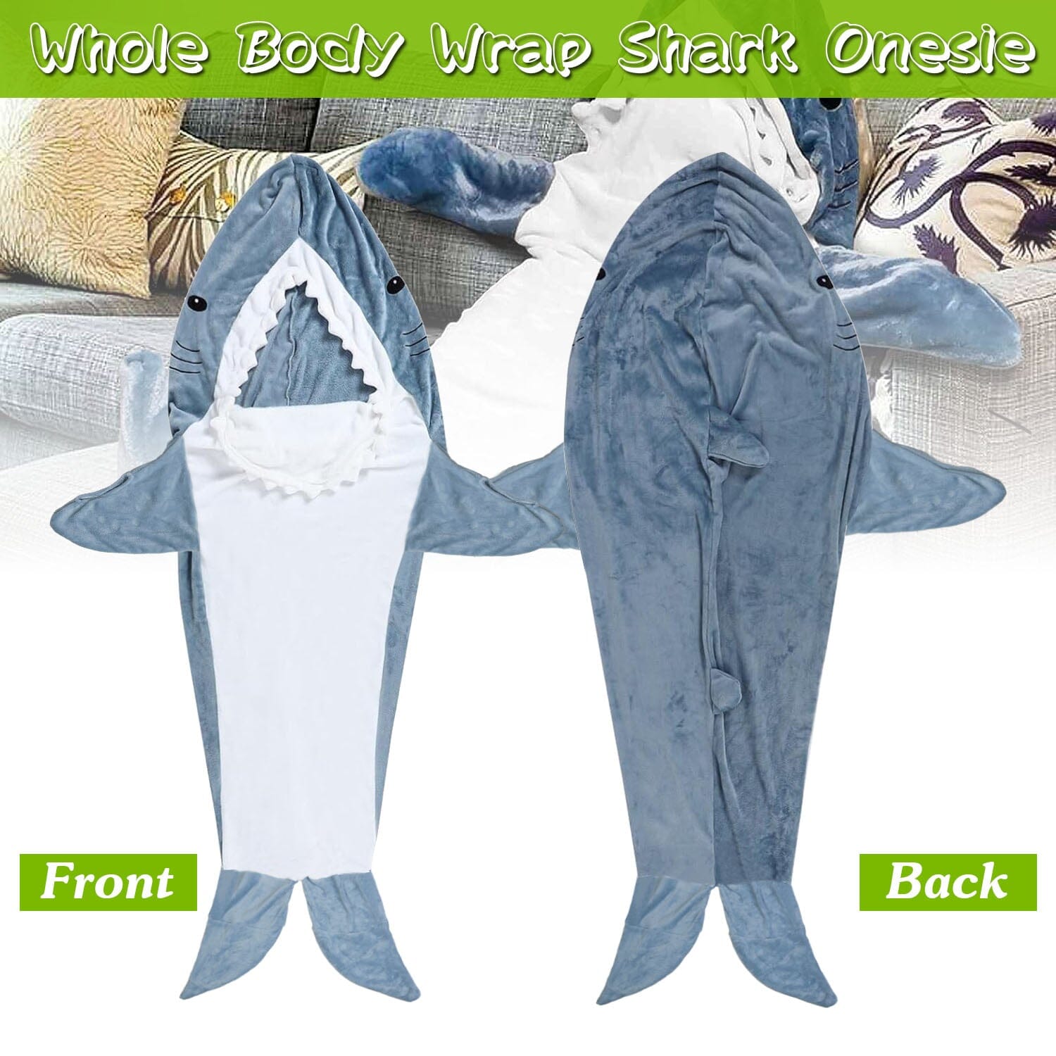 Wearable Shark Sleeping Bag Onezie with Zipper Bedding - DailySale