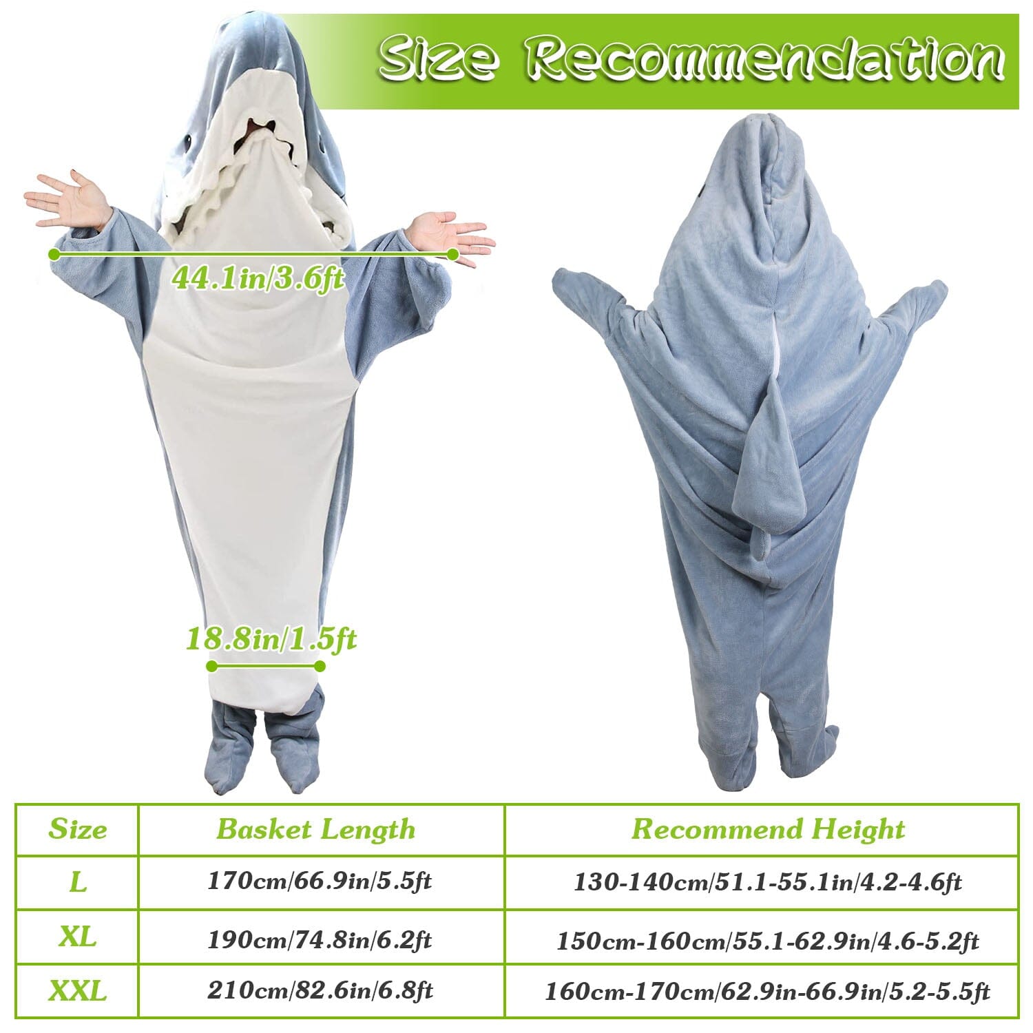 Wearable Shark Sleeping Bag Onezie with Zipper Bedding - DailySale