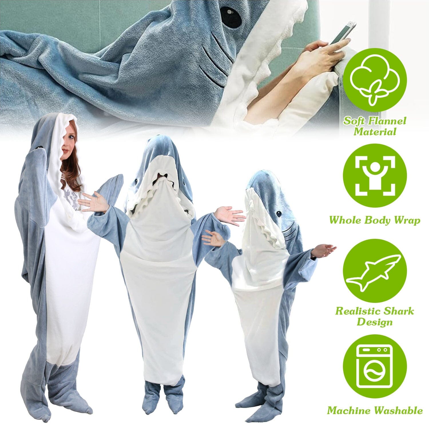 Wearable Shark Sleeping Bag Onezie with Zipper Bedding - DailySale