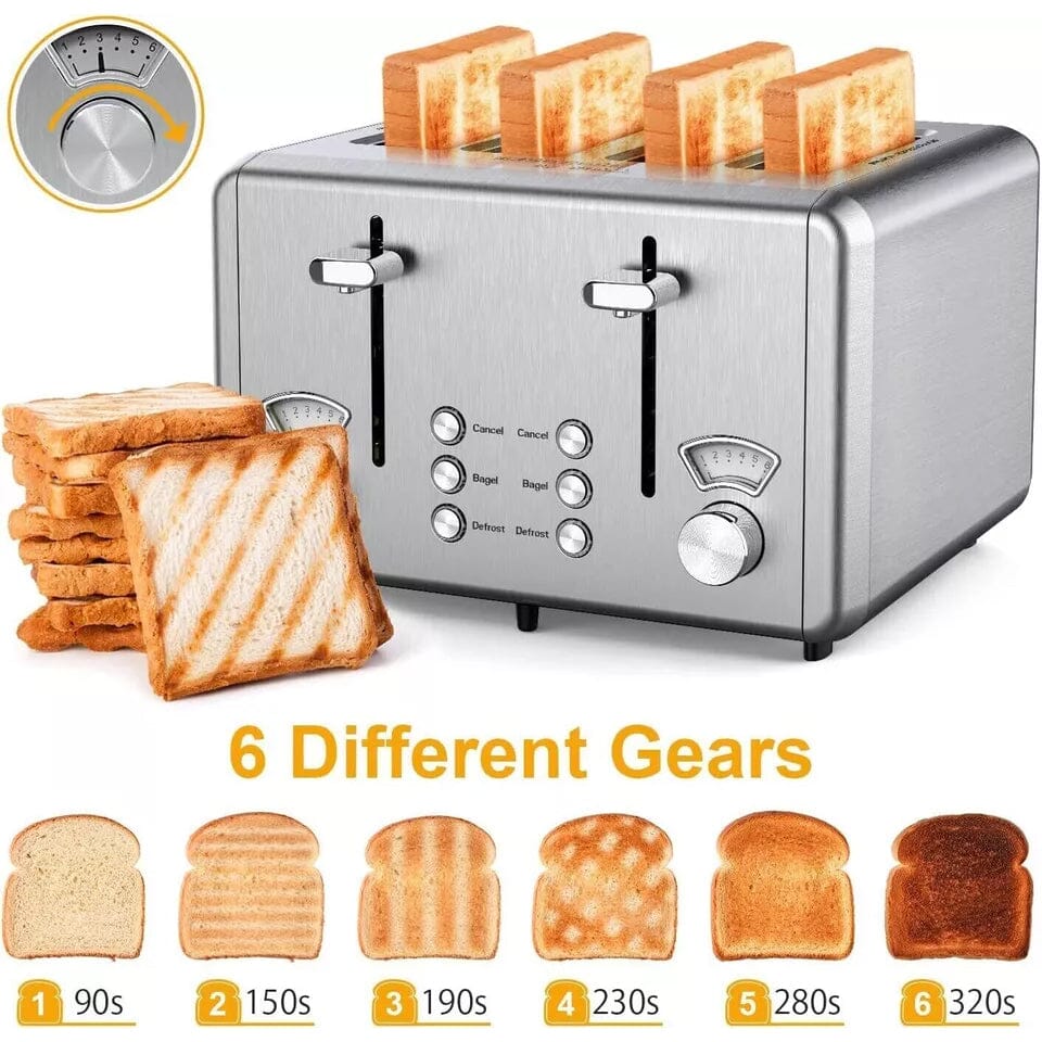 Whall KST023GU 4 Slice Toaster Whall Stainless Steel Toaster 1500W Kitchen Appliances - DailySale