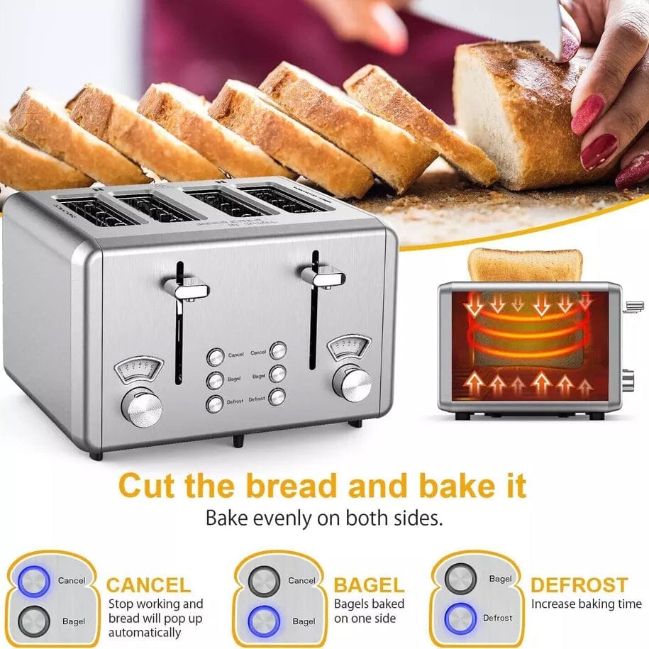 Whall KST023GU 4 Slice Toaster Whall Stainless Steel Toaster 1500W Kitchen Appliances - DailySale