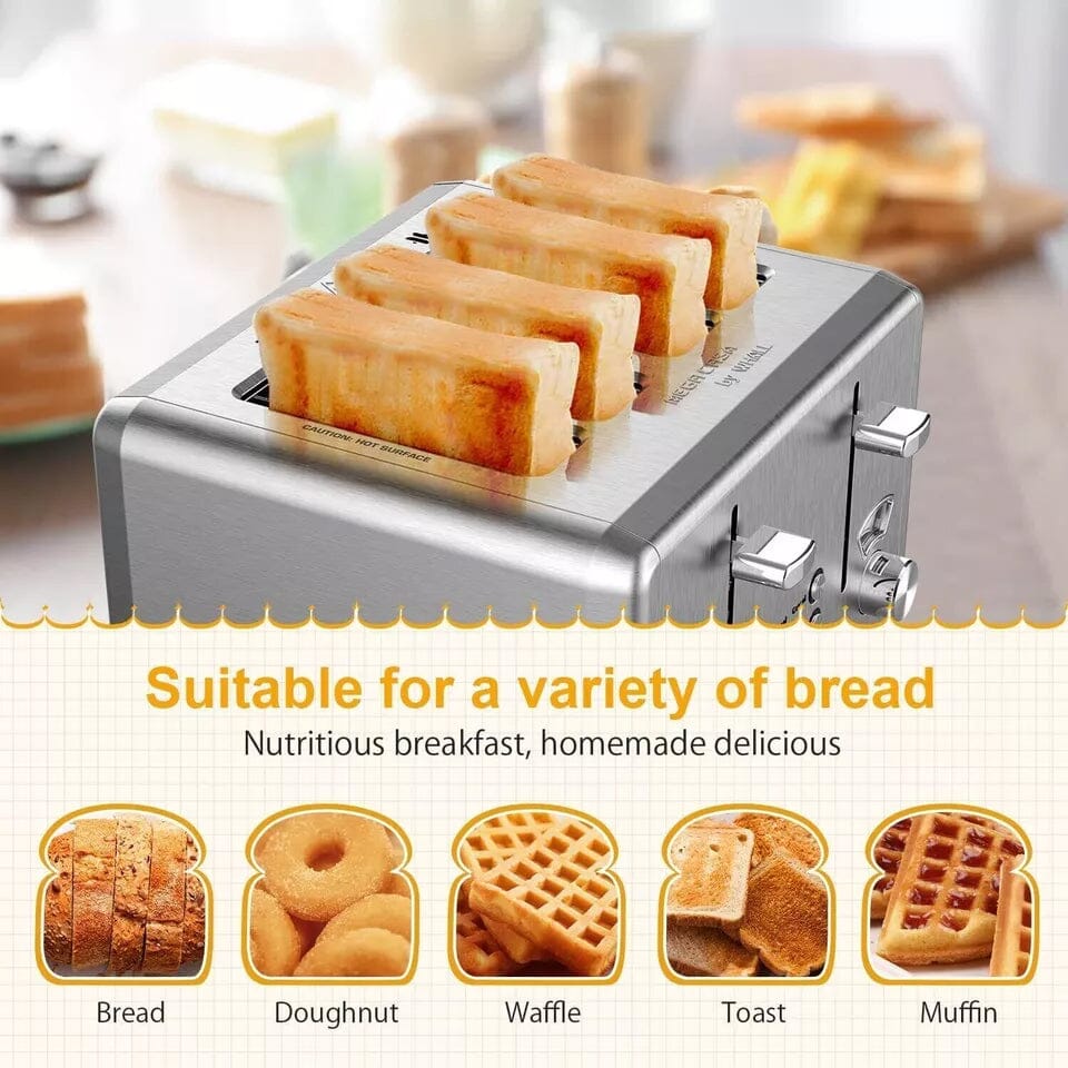 Whall KST023GU 4 Slice Toaster Whall Stainless Steel Toaster 1500W Kitchen Appliances - DailySale